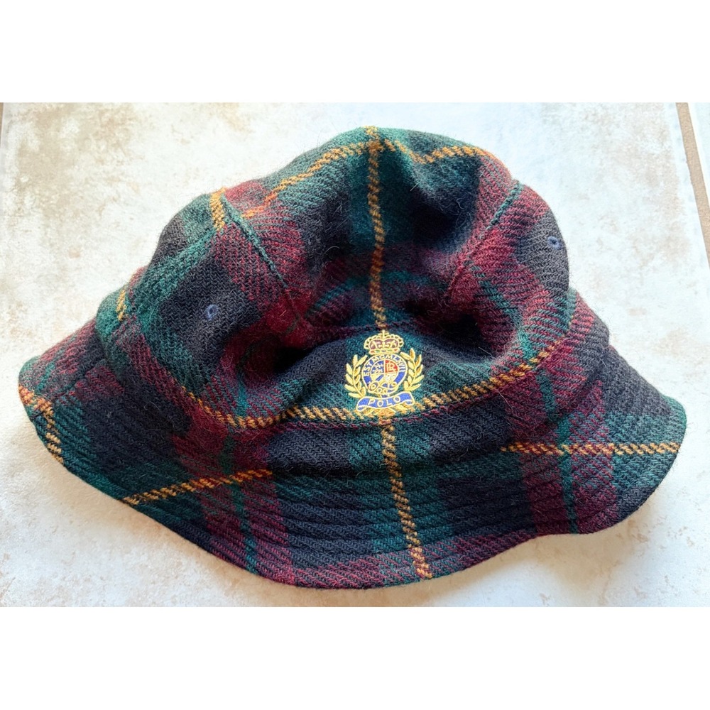 Polo Ralph Lauren Plaid Wool Alpaca Bucket Hat L/XL Green Red Tartan Crest